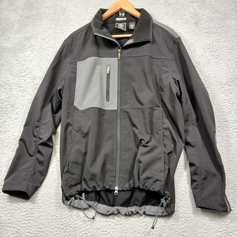 Timberland Softshell Jacket Men's L Black Gray Zip Up Windproof Stretch